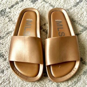 Melissa Shoes Beach Slides Sandals 5 Gold Shoes Vegan Shine Slip On